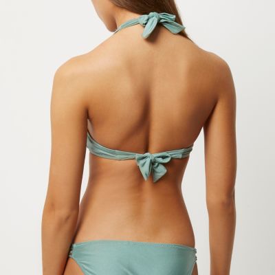 Green jewel strap halterneck bikini top